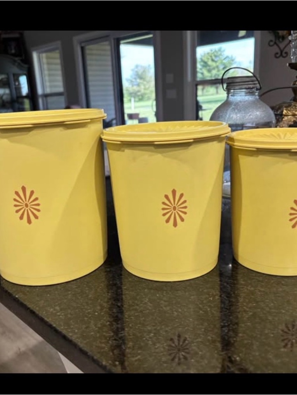 Vintage Gold Tupperware Canister Set with Sunburst Pattern